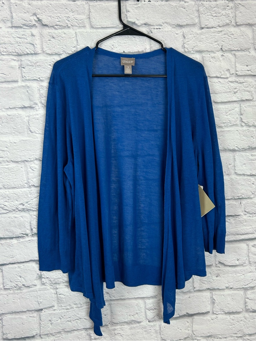 Chico’s Yelena Convertible Cardigan Size 3 XL True Blue Ramie Rayon NWT